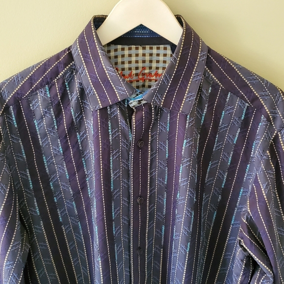Robert Graham M Eclectic Embroidered Stripes Preppy Flip Cuff Button Down Shirt - Picture 6 of 16